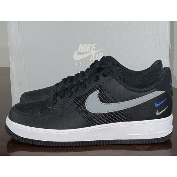 Nike Air Force 1 ‘07’ Double Swoosh Black Racer Blue Cool Grey Men’s 10 New - Picture 1 of 11